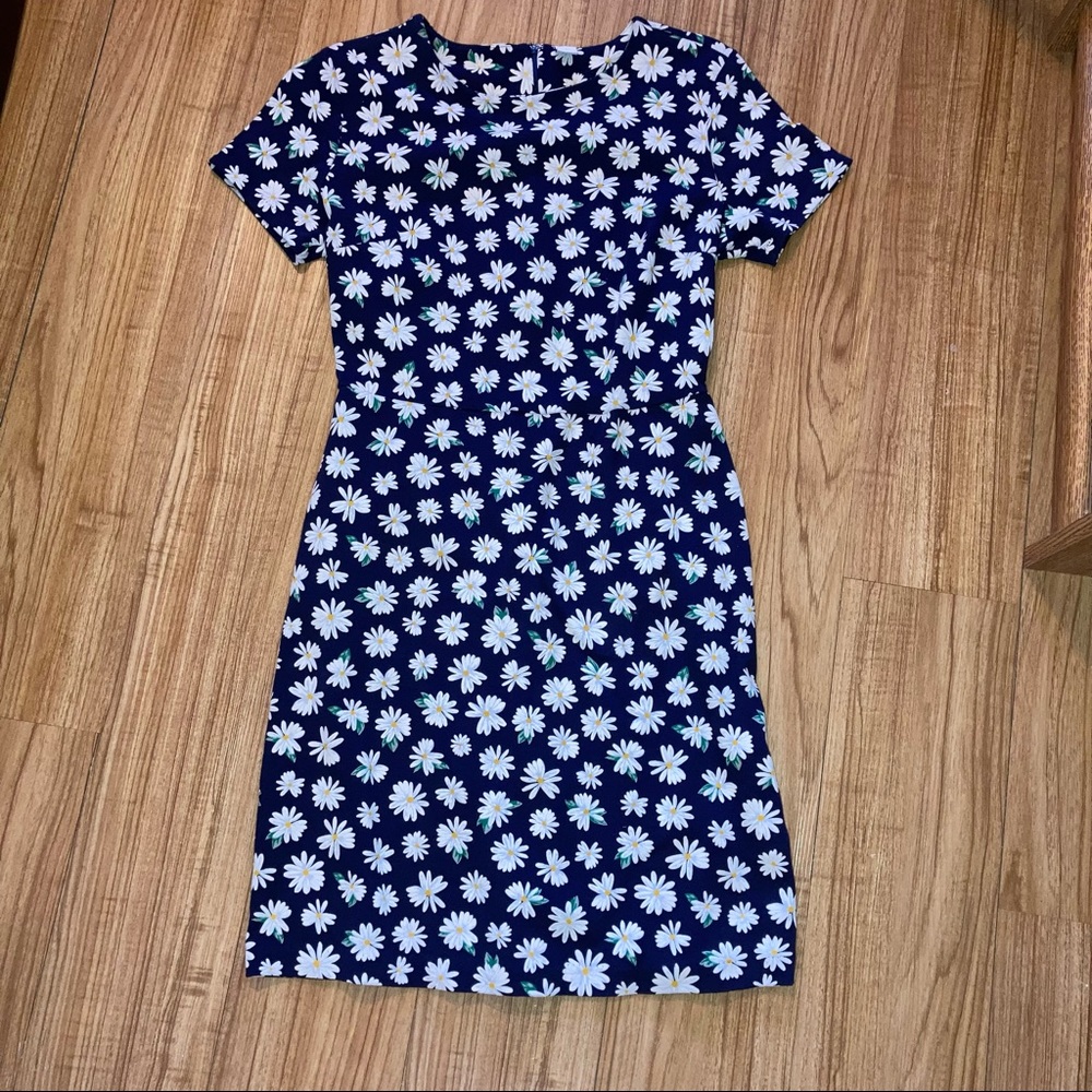 Old Navy Daisy Floral Blue Structured Short Sleeve Dress Size Small